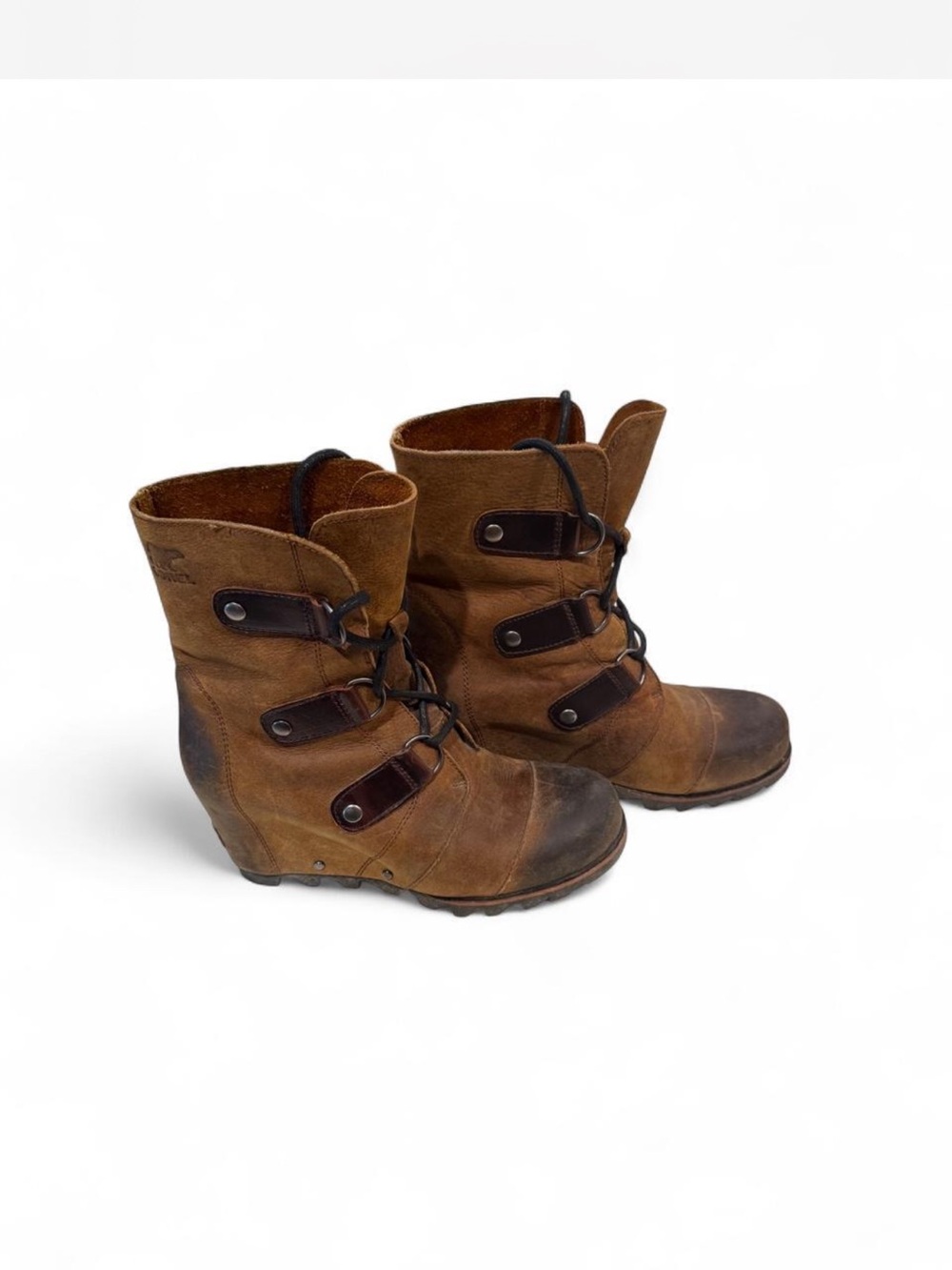 Sorel Joan of Artic Brown Leather Lace-Up Wedge Boots